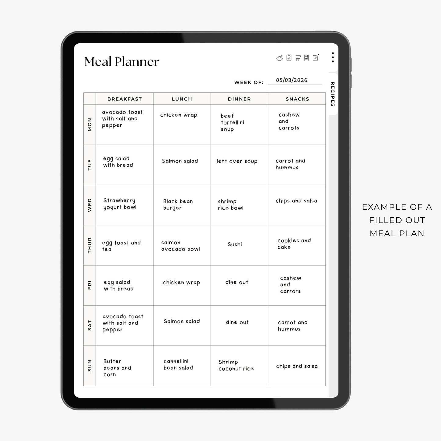 Digital Weekly Meal Planner