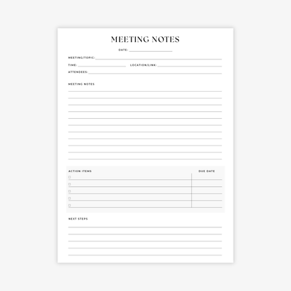 Meeting Notes Printable