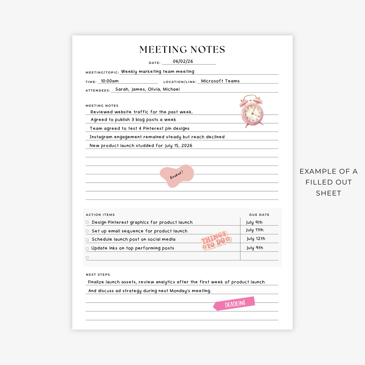 Meeting Notes Printable