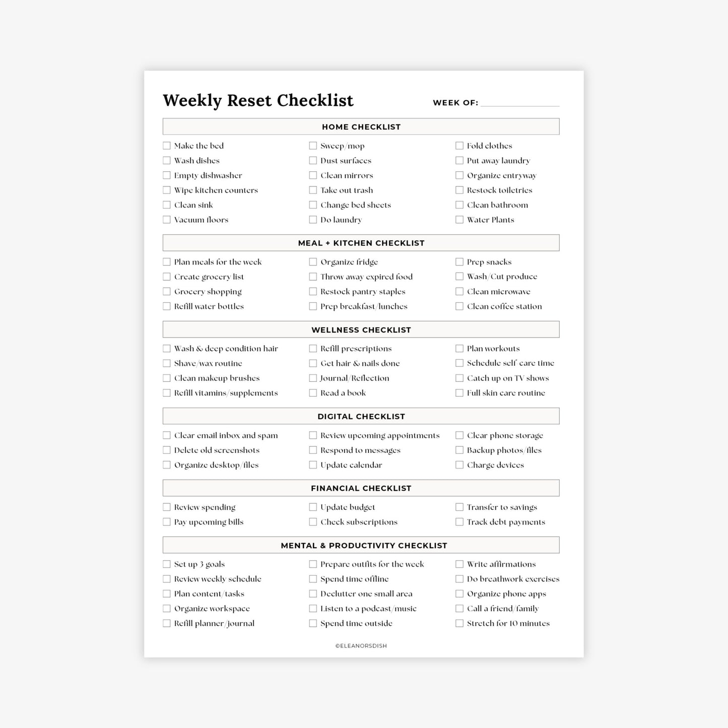 Weekly Reset Checklist