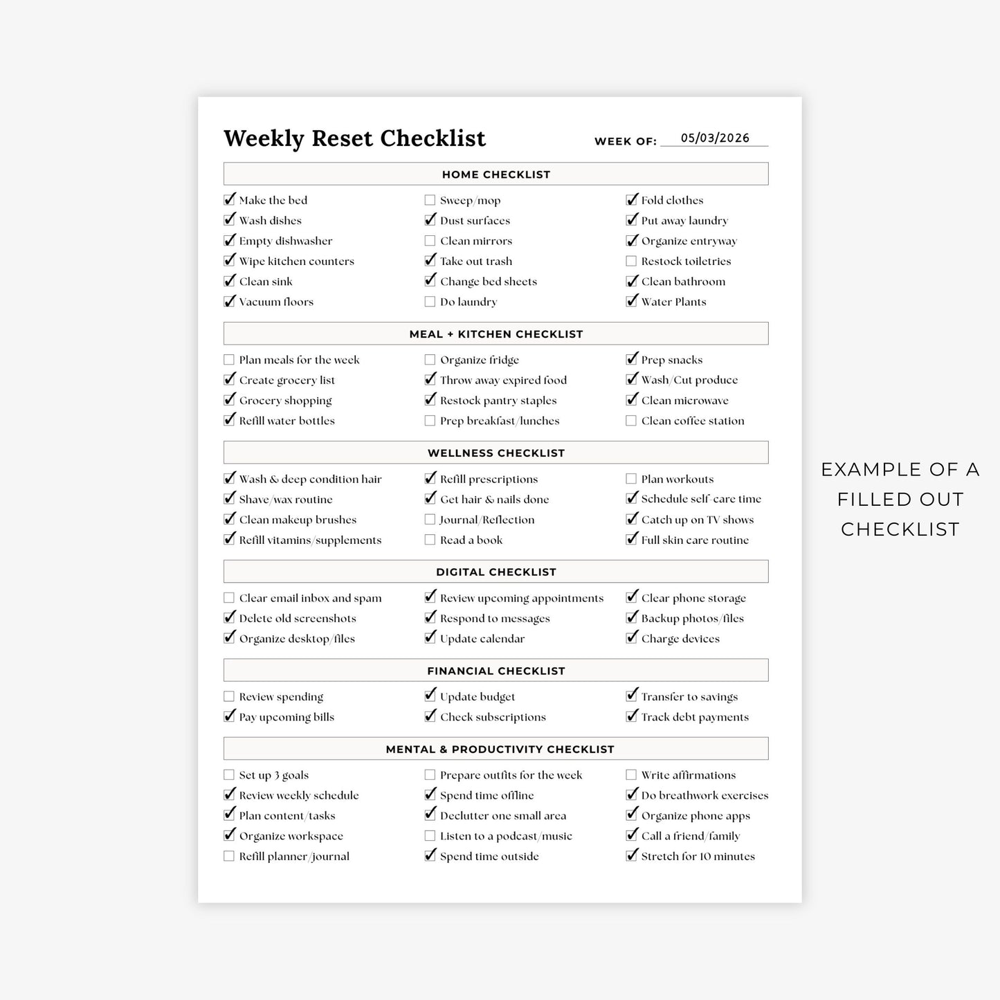 Weekly Reset Checklist